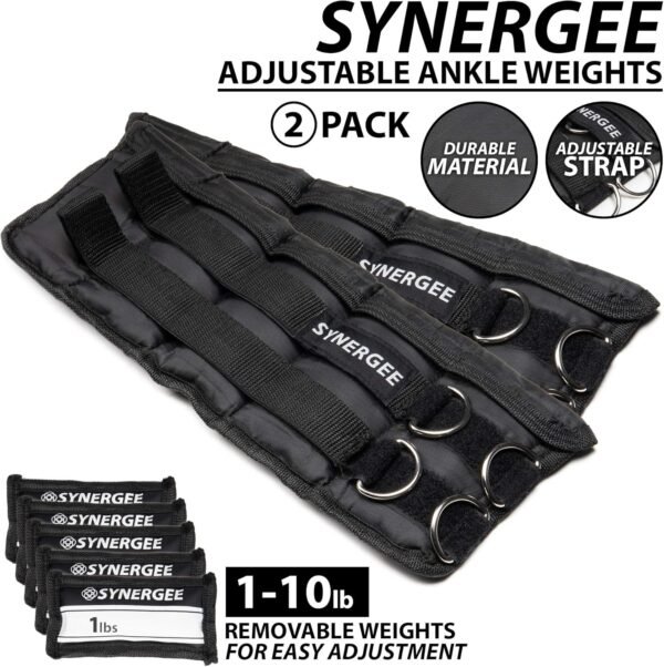 Synergee Comfort Fit Adjustable Ankle/Wrist Weights (Set of 2). Available in 5lb, 10lb & 20lbs. One Size Fits All. - Image 3