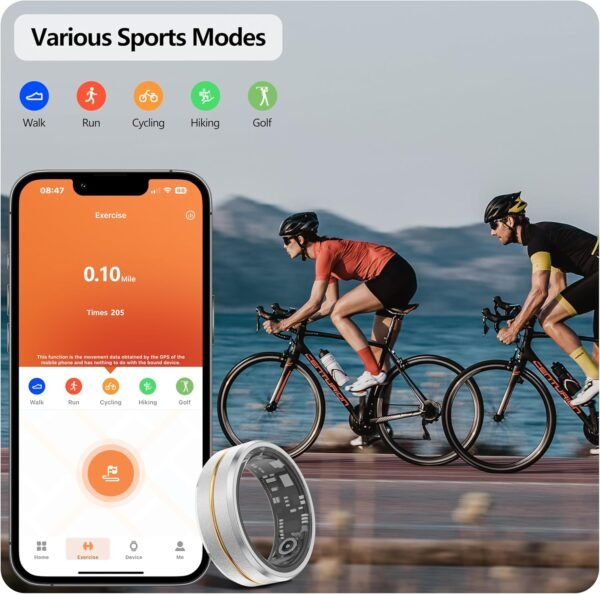 Fitness Tracker Smart Ring for Women & Men,Step Counter,Heart Rate Blood Oxygen Sleep Tracker Health Ring, 5-7 Days Battery Life Smart Rings Compatible with iOS & Android (Silver with Middle Gold, 9) - Image 3