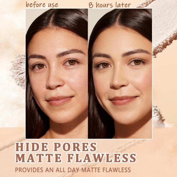 Oil Control Face Pressed Powder,Matte Smooth Flawless Finishing Powder Makeup,Lightweight Waterproof Long-Lasting Setting Powder Foundation,0.35 Oz(PURE BEIGE) - Image 4
