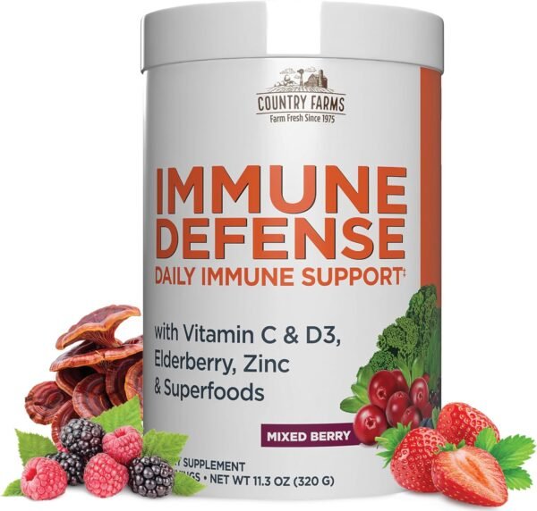 COUNTRY FARMS Immune Defense Superfoods, Immune Support Supplement, Vitamin C with Black Elderberry, Echinacea, Turmeric, Supports Hydration, with Probiotics and Prebiotics, Berry Flavor, 40 Servings - Image 2