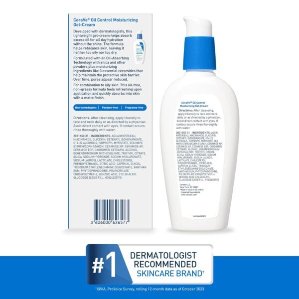 CeraVe Oil Control Moisturizing Gel-Cream, Face Moisturizer for Oily Skin, Niacinamide, Hyaluronic Acid & Oil Absorbing Technology To Rebalance Oily Skin, Non-Comedogenic, Fragrance Free & Oil-Free - Image 9