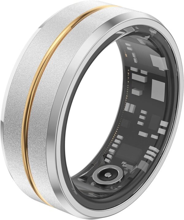 Fitness Tracker Smart Ring for Women & Men,Step Counter,Heart Rate Blood Oxygen Sleep Tracker Health Ring, 5-7 Days Battery Life Smart Rings Compatible with iOS & Android (Silver with Middle Gold, 9) - Image 2