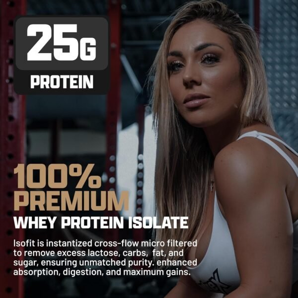 Nutrex Research IsoFit Chocolate Whey Isolate Protein Powder 100% Whey Protein Isolate | Muscle Recovery, Naturally High EAAs | Fast Absorbing, Easy Digestion | (Chocolate Shake 2lbs 30 Servings) - Image 4