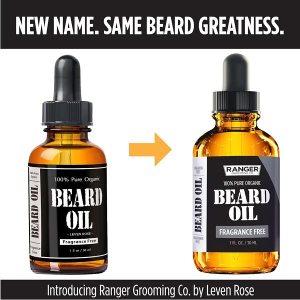 Beard Kit by Ranger Grooming Company by Leven Rose, 100% Organic Natural Fragrance Free Unscented Beard Oil, Boar Bristle Beard Brush, Natural Wood Comb Beard Care Starter Set for Men - Image 3