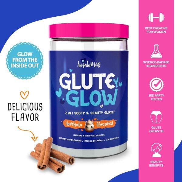 Glute Y Glow, Creatine for Women 2-in-1 Booty & Beauty Elixir W/Creatina para Glúteos┃Supports Faster Hair Growth, Stronger Nails & Glowing Skin - Horchata Flavor - Image 4