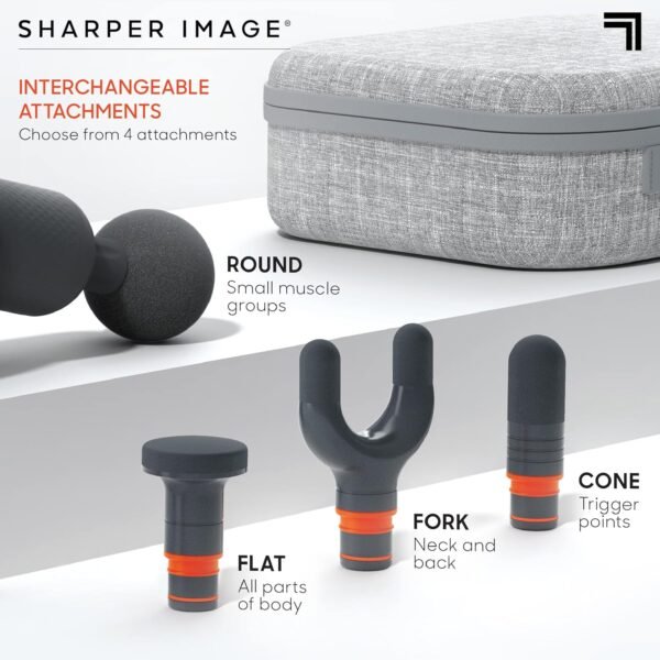 Sharper Image Powerboost Flex Percussion Massager, 120° Pivot Massage Gun, 6 speeds, 4 Attachments, Neck Back & Full Body Massage, Compact Pain Relief, Portable Athlete Muscle Recovery, Gifts for Men - Image 4