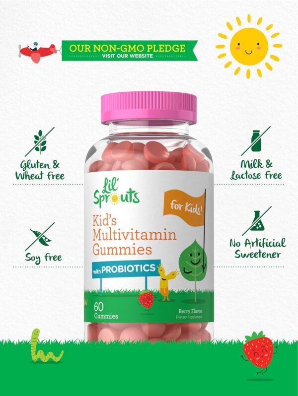 Carlyle Kids Multivitamin Gummies with Probiotics | 60 Chewables | Berry Flavor | Vegetarian, Non-GMO, Gluten Free Children's Supplement | by Lil' Sprouts | Packaging May Vary - Image 6