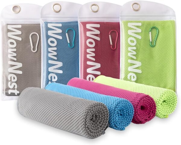 Instant Cooling Towel 4-Pack – Quick-Dry Microfiber Sports Towels for Gym, Yoga, Running & Outdoor Activities, 40”x12” with Pouch & Clip (Blue, Green, Rose Red, Gray) - Image 2
