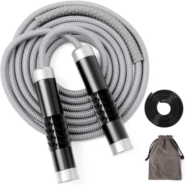 1LB Weighted Jump Ropes for fitness Women Men, Tangle-Free Ball Bearing Rapid Speed Skipping Jump Rope with Adjustable 9mm Cotton & PVC Cord, Aluminum Handles for MMA, Boxing, CrossFit, Weight-loss Workouts - Image 2