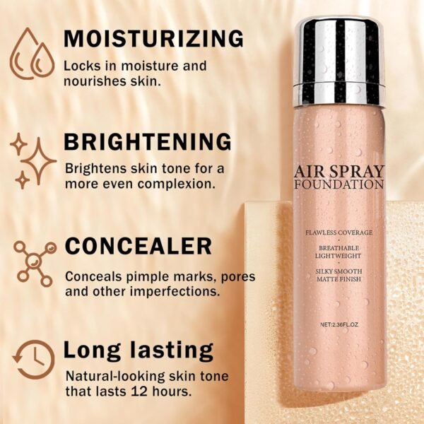 Airbrush Foundation Makeup Spray Full Coverage Foundation for Mature Skin,Long-lasting Airbrush Flawless Setting Spray,Waterproof Foundation for Smooth Radiant Skin (Natural/Warm Porcelain) - Image 5