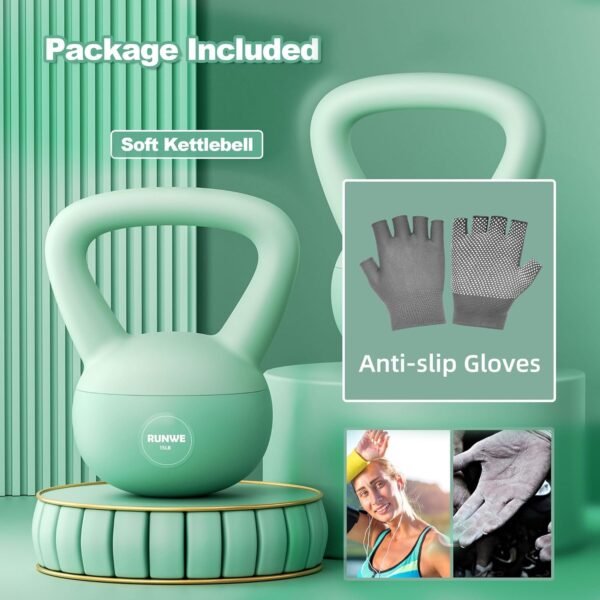 RUNWE Soft Kettlebell - Weight Options for 25, 20, 15, 10 and 5 LB Strength Training Kettlebells Weight Iron Sand Filled Shock-Proof Hand Weights for Women Men or Children - Image 4