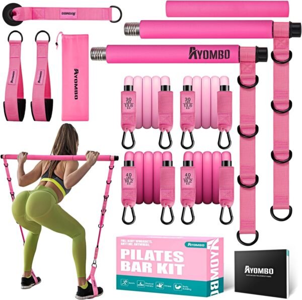 Pilates Bar Kit with Resistance Bands, Pilates Workout Equipment for Legs, Hip, Waist, Arm, Squats Exercise Equipment for Home Workouts, Adjustable 3-Section Pilates Bar Kit for Women & Men - Image 2