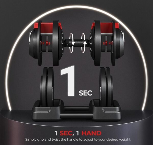 Yaheetech Adjustable Dumbbell Set Free Weight Dumbbells 40lbs/52.5lbs/90lbs Fast Adjust Dumbbells Dumbbell Weight Set, with Tray for Men/Women Strength Training Equipment - Image 3