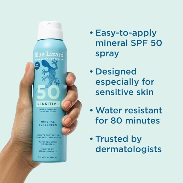 BLUE LIZARD Mineral Sunscreen Sensitive SPF 50+ Spray, 5 Ounce - Image 3