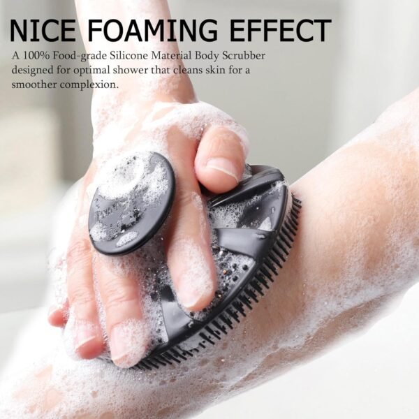 INNERNEED Food-Grade Soft Silicone Body Scrubber Shower Brush Handheld Cleansing Skin Brush, Gentle Exfoliating and Lather Well (Black) - Image 3