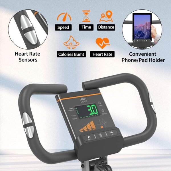 leikefitness Folding Stationary Bike Recumbent Exercise Bike w/Arm Resistance Bands-Pulse Sensor-LCD Monitor and Easy to Assemble Indoor Cycling Bike 2280 - Image 6