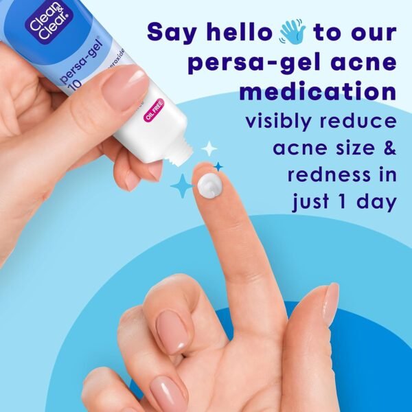 Clean & Clear Persa-Gel 10 Oil-Free Acne Spot Treatment with Maximum Strength 10% Benzoyl Peroxide, Topical Pimple Cream & Acne Gel Medication for Face Acne, Fragrance-Free, 1 fl. oz, 4 Pack - Image 4