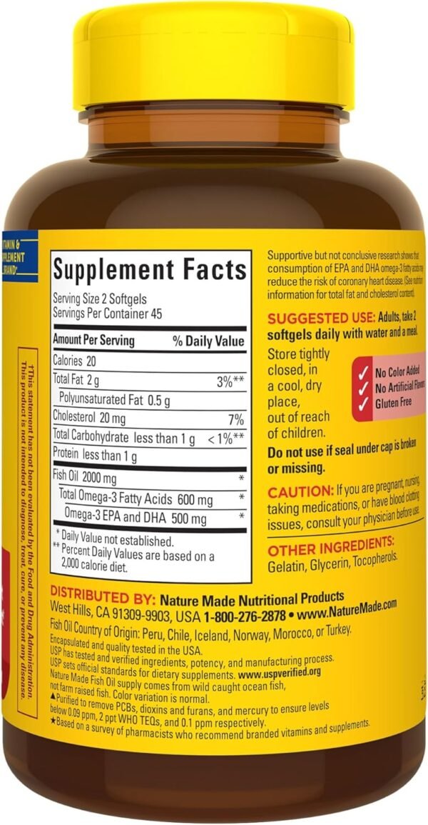 Nature Made Fish Oil 1000 mg Softgels, Fish Oil Supplements, Omega 3 Fish Oil for Healthy Heart Support, Omega 3 Supplement with 90 Softgels, 45 Day Supply - Image 8
