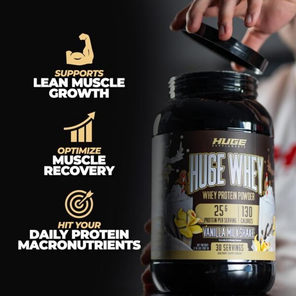 Huge Whey, Protein Powder for Muscle Gain, 25g Protein, 12g EAAs, Supports Muscle Growth, Performance & Recovery (Vanilla Milkshake, 30 Servings) - Image 5