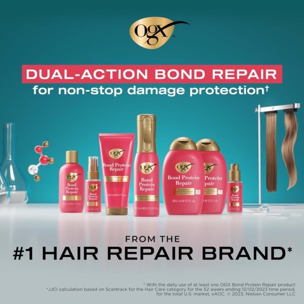 OGX Repair & Protect Bond Protein Repair Sealing Hair Serum, Sealing Hair Serum Helps Revitalize Damaged Hair for Softer, Smoother, & Stronger Hair, 1.7 fl. oz - Image 6