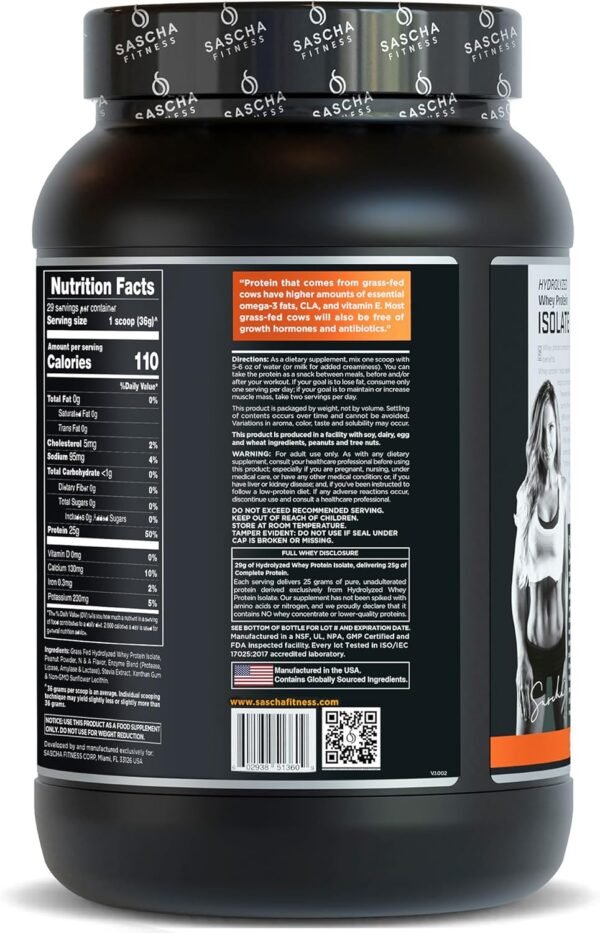 SASCHA FITNESS Hydrolyzed Whey Protein Isolate,100% Grass-Fed (2.3 Pounds, Peanut Butter) - Image 5