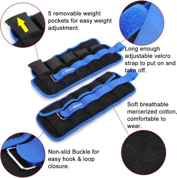 Adjustable Ankle Weights 1-5/10/12 Lbs Leg Weights for Men Women,Wrist Ankle Weights for Physical Therapy,Yoga Pilates,Workout,Walking,Jogging - Image 4