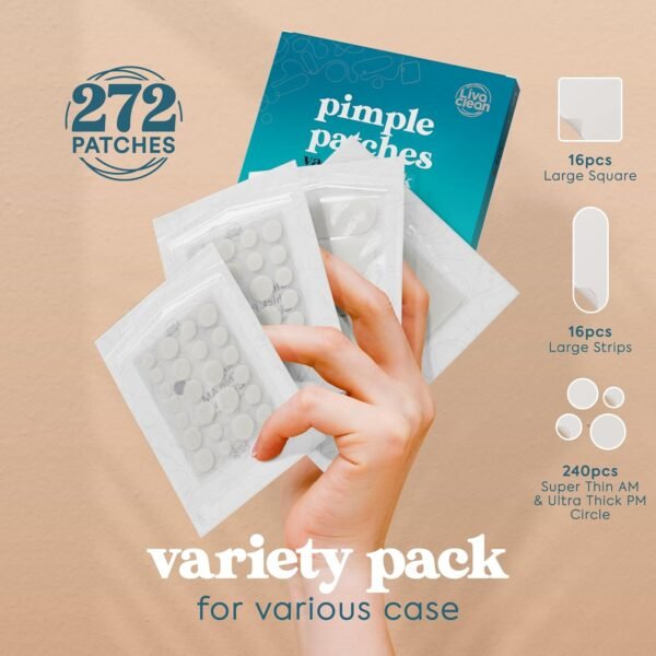 LivaClean 272 CT Pimple Patches Variety Pack w/Tea Tree Oil, Salicylic Acid & Calendula Oil - Pimple Patches Large, Large Acne Dressing for Face Acne Patch XL, Hydrocolloid Patch - Image 4