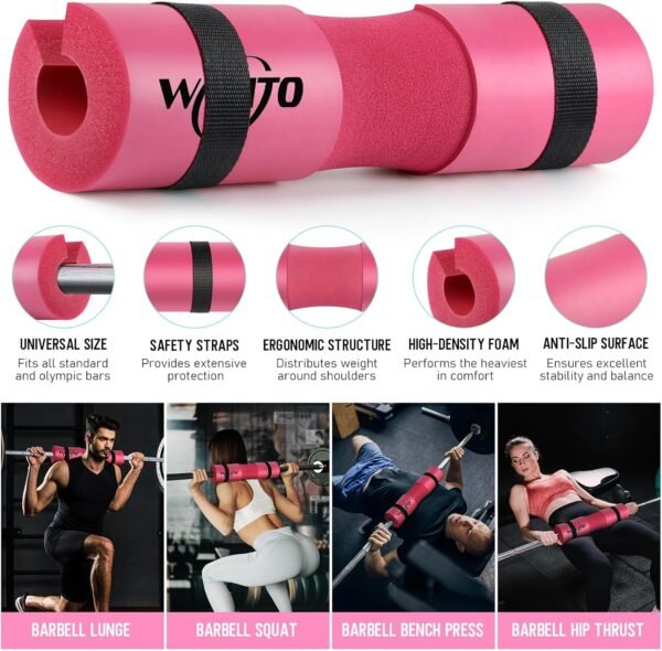WALITO 8Pcs Barbell Pad Set for Hip Thrust - Squat Pad,Gym Accessories for Women with Bar Bad,Bench Press, with Gym Ankle Straps,Resistance Bands for Working Out,Lifting Strap,Carry Bag - Image 4