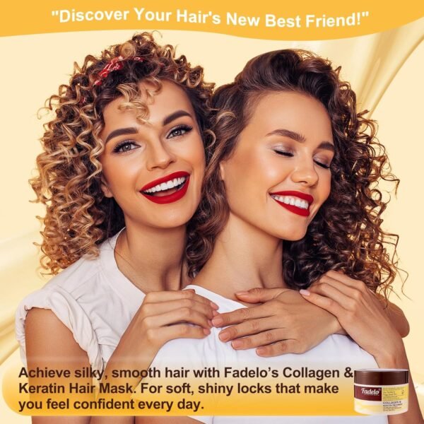 Keratin & Collagen Hair Mask - Argan Oil & Vitamin E Deep Repair for Damaged Hair - Hydrating Treatment, Yellow - Image 4
