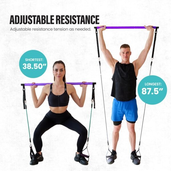 Upgraded Pilates Bar Kit – 39” Adjustable Exercise Equipment for Men, Women with 6X 20, 30, 40 lbs Resistance Bands with Adjustment Buckle – Pilates Equipment for Home Workouts for All Fitness Levels - Image 8