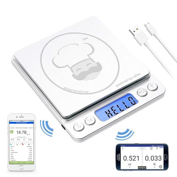 Reflex 500g / 0.01g Digital Pocket Wireless Smart Food Kitchen Scale Grams and Ounces USB Rechargeable, Portable, Accurate, Metal Stainless Steel Surface, Keto Calculator, Baking, Counter, Reloading - Image 2