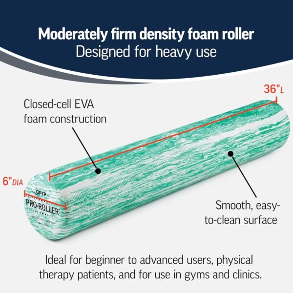 OPTP PRO-ROLLER Standard Density Foam Roller - Durable Roller for Back Massage, Deep Tissue Foam Roller Exercises, Stretching, Fitness, Yoga and Pilates - 36 Inches by 6 Inches, Green - Image 4