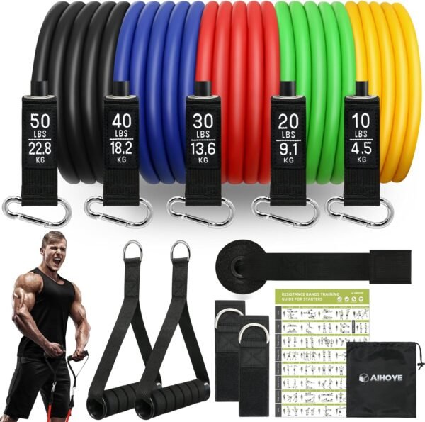 Aihoye Resistance Bands for Working Out Exercise Bands Resistance Bands Set Fitness Bands Stretch Bands for Exercise Band Workout Bands Resistance Band Door Anchors Work Out Bands for Exercise - Image 2