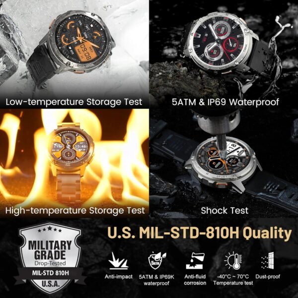 Smart Watches for Men, 480mAh Extra-Large Battery, 50M Waterproof, Military Fitness Watch Full Metal Body, Answer/Make Call, AI Voice Compatible for Android & iOS (Silver) - Image 3