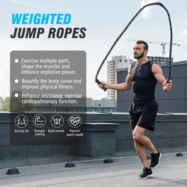 Supertrip Weighted Jump Ropes for Fitness Men Women 360 Rotating Handles, 3.1LBS 3.4LBS Polyester Heavy Skipping Rope for Exercise Workout Equipment - Image 7