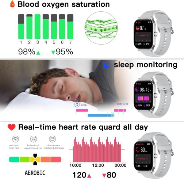Smart Watch (Answer/Make Call), 1.85" Smartwatch for Android Phones and iPhone with Heart Rate,Sleep Monitor,Pedometer, 100+Sports Fitness Watch, IP68 Waterproof Fitness Tracker for Men Women - Image 5