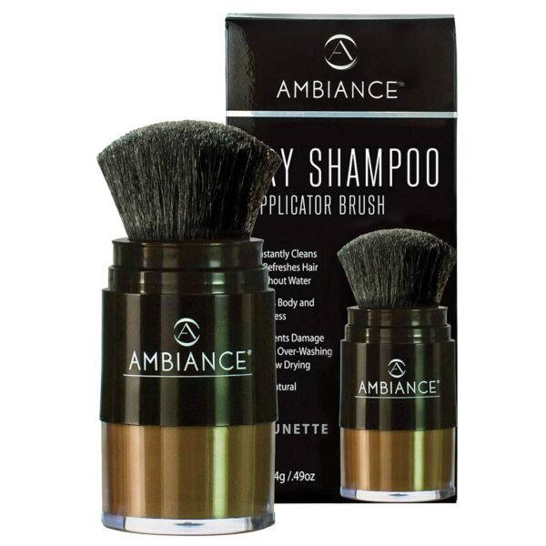 Ambiance Natural Dry Shampoo Powder & Brush for Dark Hair - Non Aerosol Travel Size Brunette Tinted Shampoo - Non Toxic, Benzene Free - Volumizing, Refreshes Oily Hair & Covers Roots Between Colorings - Image 2
