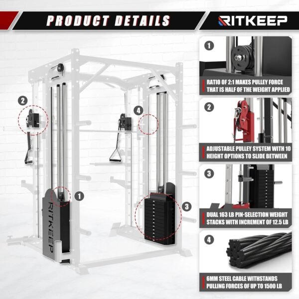 PMAX 5600 Dual Cable Pulley System Home Gym Machine All-in-One Station with Integrated Weight System and RAB 2000 Bench for Enhanced Workout and Resistance Training at Home Gym - Image 5