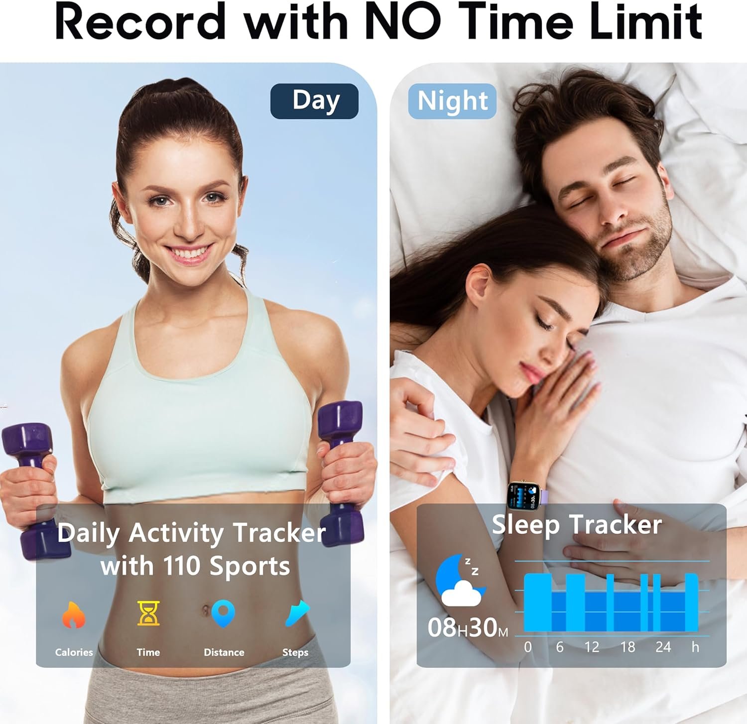 Popglory Smart Watch, 1.69'' Fitness Watch Women Men with Heart Rate, Blood Pressure, Blood Oxygen & Sleep Monitor, 110 Sports Modes Fitness Tracker, Waterproof Pedometer Compatible Android iPhone - Image 3