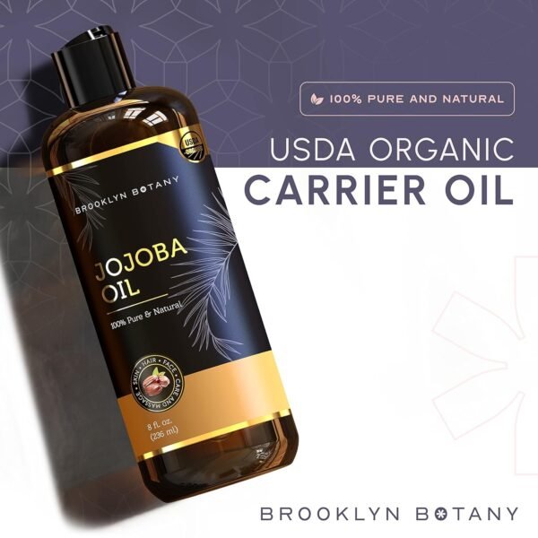 Brooklyn Botany USDA Organic Cold-Pressed Jojoba Oil for Skin, Hair and Face - 100% Pure and Natural Body Oil and Hair Oil - Carrier Oil for Essential Oils, Aromatherapy and Massage Oil - 8 fl Oz - Image 5
