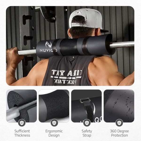 9 Pcs Gym Accessories Set Featuring Barbell Pad with 2 Safety Straps - 2 Ankle Straps for Cable Machine - 2 Weight Lifting Straps - Hip Resistance Band - Carry Bag for Hip Thrust Pad - Image 4