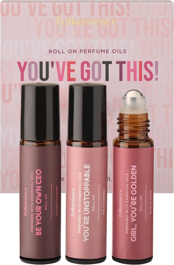 Folkulture Roll On Perfume Set of 3, Essential Oil Roller Blends or Pheromone Perfumes for Women for Fragrance, Fragrance Oil Roll On, Wild Rose, Peony, Fig Tree - You've Got This - Image 2
