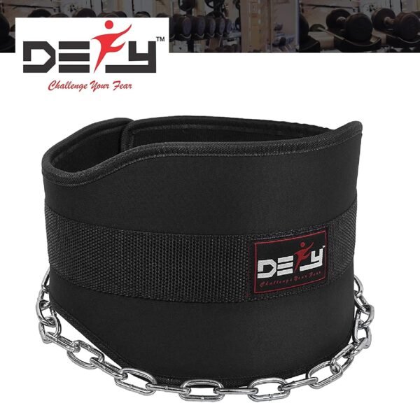 DEFY Dip Belt for Weight Lifting with 36" Steel Chain - 370 lbs weightlifting capacity - Neoprene Gym powerlifting belt for powerlifting & strength training for men & women - Image 7