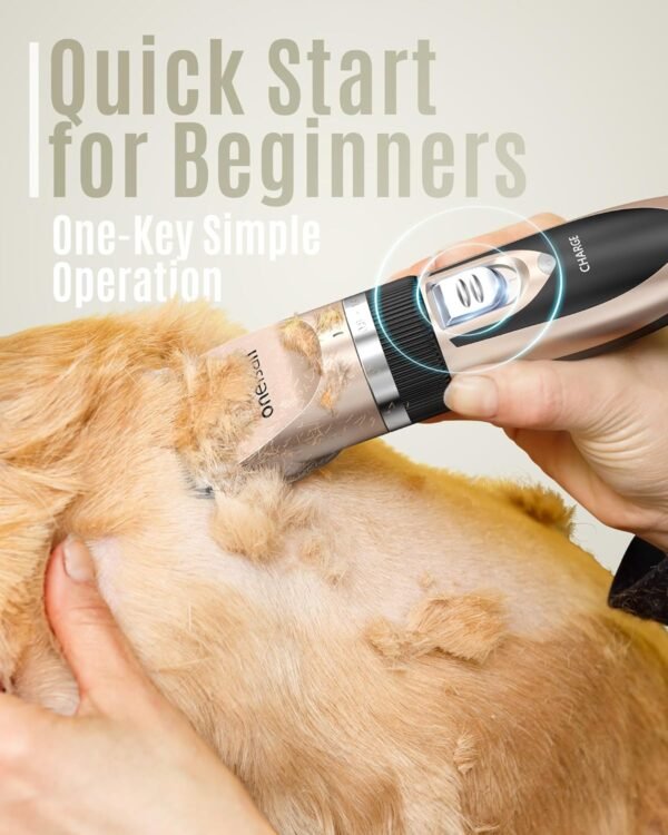 oneisall Dog Clipper Low Noise, Dog Grooming Kit with Rechargeable, Dog Shaver Cordless Electric Quiet Hair Clipper Set for Dog Cats Pets（Gold） - Image 5