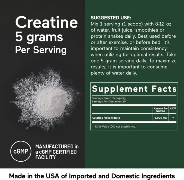 Smarter Nutrition Creatine Monohydrate Powder 150g, 5000mg Per Serving (5g) - Keto Friendly, Unflavored, Gluten-Free, Pre & Workout Recovery Support, Promotes Muscle Mass &. Endurance - 30 Servings - Image 5
