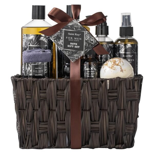 Bath and Body Gift Basket Set Spa Gift Basket Set for Men Fathers Gifts for Him Beard Shaving Kit Men's Beard Kit Brush Men Face Care Perfume Spa Kit for Men with Beard Brush Rack,Gifts for Dad son - Image 9