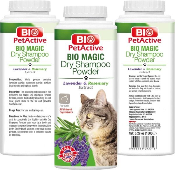 Bio Magic Dry Shampoo Powder with Lavender and Rosemary for Cats | Cleansing and Moisturizing Perfume and Talc Free Suitable for Sensitive Skin - 5.29 oz - Image 3