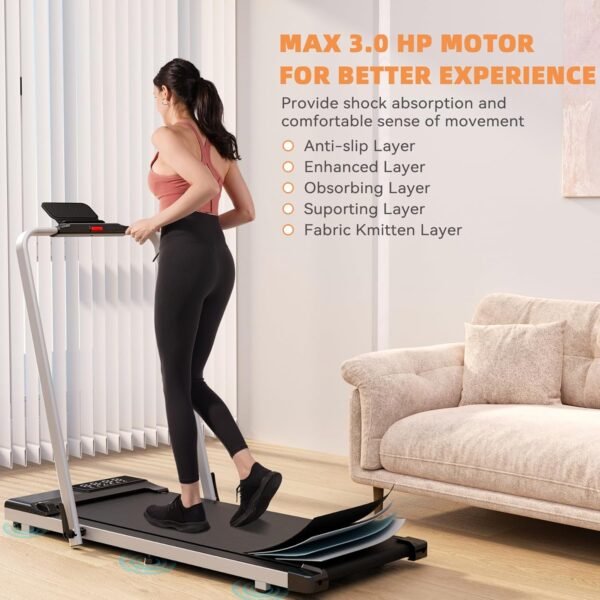 DeerRun 3 in 1 Walking Pad Treadmill, 300 Weight Capacity Foldable Treadmill, 3.0HP Low Noise Under Desk Treadmills for Home Office with Remote & APP - Image 4