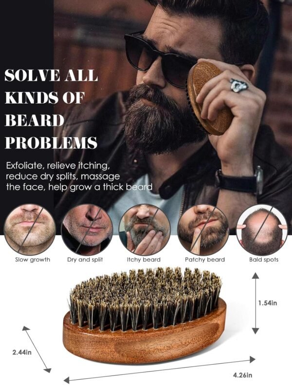 Beard Brush, Natural Boar Bristles Beard Brush for Men and Wooden Sandalwood Pocket Beard Comb Set, Facial Hair Grooming Kit with Mustache Scissors as a Styling Tool, Growth, Detangles, Shine - Image 5