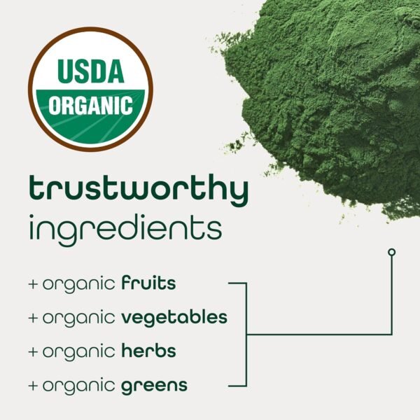 Zena Organic Super Greens Powder, 70+ Superfoods Drink Mix, 0 Sugar, 3G Fiber, Fruits, Veggies, Spirulina, Chlorella, Antioxidants, Pre & Probiotics, Digestive Enzymes, Mango Flavor, 30 Packets - Image 6